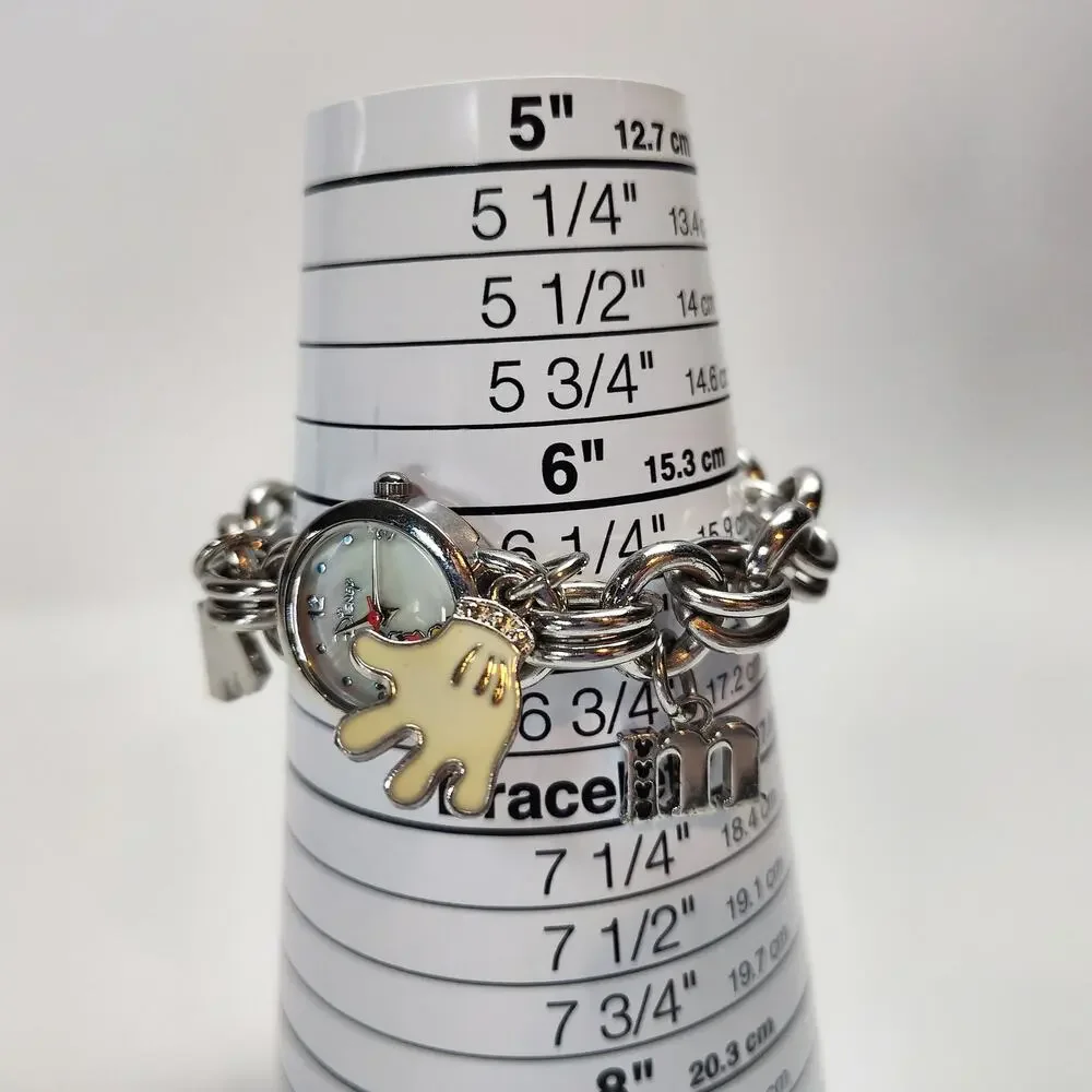Disney Mickey Mouse Charm Bracelet Watch Silver Glove Dangle
